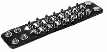 Mascorro Leather two row pyramid stud and spike adjustable snap closure wristband