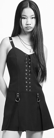 Tripp NYC black cotton shoulder strap pleated lace up mini dress