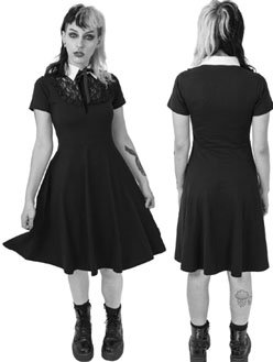 Heartless black cotton elastane Serein flared skirt short sleeve white collar dress