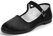 Pandamerica black satin mary jane china doll slippers with black sole, white interior
