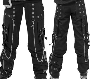 Poizen Industries black cotton elastane Shadow wide leg mens' pants with chain, pockets, zippers 