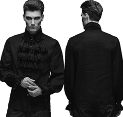 Gothic mens black ruffled long sleeve shirt.