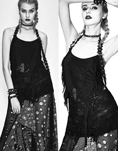 Devil Fashion punk mesh distressed long halter dress