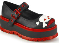 Pleaser/Demonia black/red pu lace up 2 inch platform women's Slacker maryjane shoe
