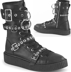Pleaser/Demonia black pu 1 1/2 inch platform calf high lace up creeper sole Sneeker boot