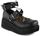 Pleaser/Demonia black pu 2 1/4 inch platform mary jane Sprite shoe with hearts, o-rings, studs
