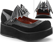 Pleaser/Demonia black velvet 2 1/4 inch platform mary jane Sprite shoe with bat on ankle strap