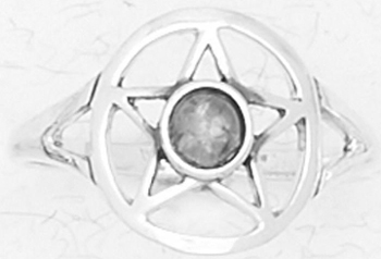 Nirvana sterling silver pentacle with accent stone ring