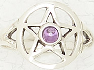Nirvana sterling silver pentacle with accent stone ring