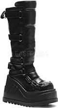 black Pleaser womens buckle strap platform boots, mens canvas 4 buckle boots
