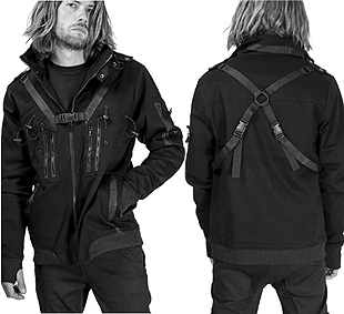 Chemical Black black cotton mens' Styx coat with seat buckle straps