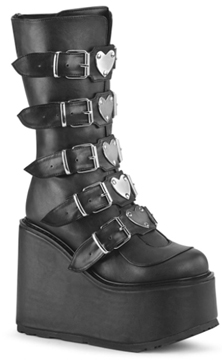 Pleaser/Demonia black pu 5 1/2 inch platform Swing mid calf boot with 5 buckle straps, back metal zip