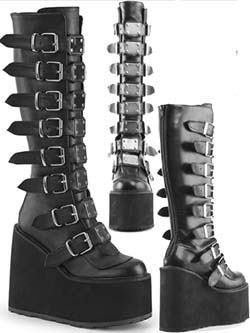 Pleaser/Demonia black pu 5 1/2 inch platform Swing knee boot with zip