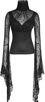 Punk Rave Black spiderweb lace long sleeve womens' top with flared sleeves