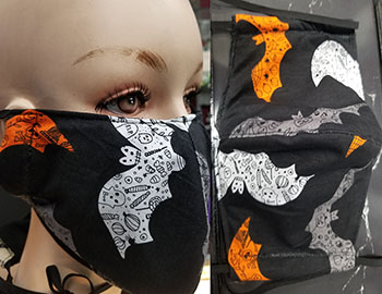 Black tattoo bat cotton lined hand made 3 layer washable surgical mask with adjustable strap