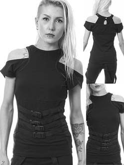 Chemical Black black cotton elastane poly short sleeve strappy stretch halter neck Tess top