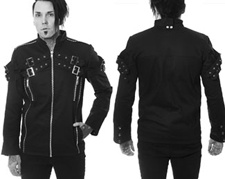 Chemical Black mens' Tonik moto jacket with sleeve straps, zips, pockets