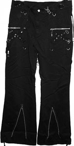 Living Dead Souls/ Silverstop size 36 black twill wide leg bondage pants with leg zippers, straps