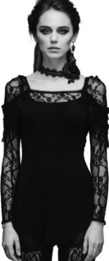  Devil Fashion black lace long sleeve elegant ladies' top