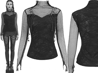 Devil Fashion black poly spandex textured Undine long sleeve fishnet top 