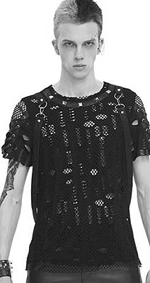 Devil Fashion mens' punk mesh removeable suspender top with short sleeves