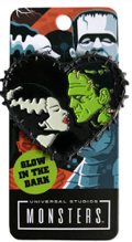 Rock Rebel Universal Monsters Frankenstein and Bride We Belong Dead heart enamel glow in dark pin
