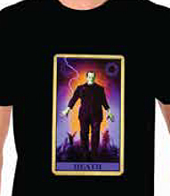 Rock Rebel Death Tarot Card with Frankenstein black men's cotton t-shirt