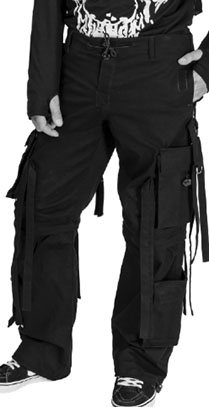 Poizen Industries black cotton elastane Utopia men's strappy wide leg pants with pockets