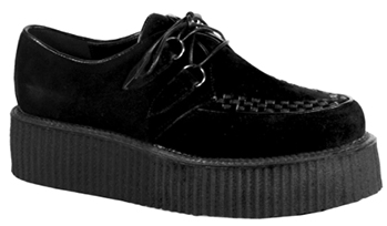 Pleaser black vegan suede double sole lace up creeper with interlace toe