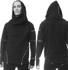 Vixxsin black cotton poly mens' Voyage hood pullover jacket with moto/ zip details