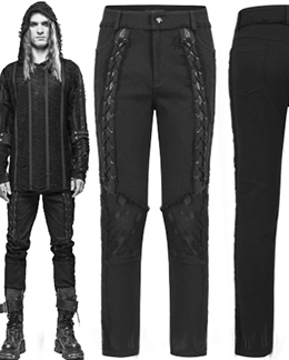 Punk Rave men's black cotton spandex distressed mesh/laced up Devastation Doom trousers