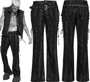 Punk Rave men's black cotton poly acid wash stripe denim Ashes to Ashes laced up trousers