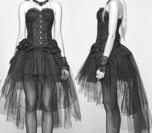 Punk Rave Gothic black netting high low basic bustle skirt