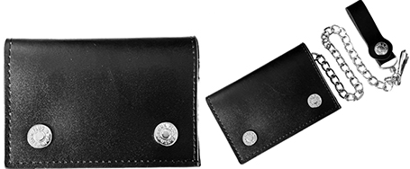 Funk Plus black leather plain trifold wallet with chain strap