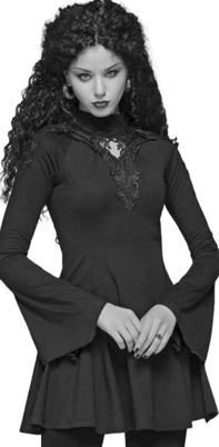 Punk Rave black stretch Gothic Hollowed out Pendulum dress/top with bell sleeves