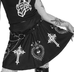 Too Fast Third Eye Sacred Heart Cross stretch black mini skirt
