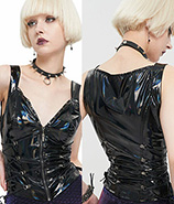 Devil Fashion Holographic shiny pu vinyl ladies' vest corset top with lace up