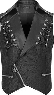 Devil Fashion guys' vinyl distressed black tie dye vest