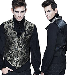 Devil Fashion gothic brocade white gold collared waistcoat/vest