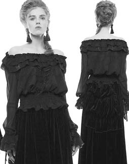 Devil Fashion ladies black poly gothic gorgeous off shoulder long sleeve top.