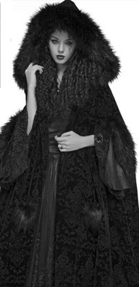Punk Rave gothic gorgeous cloak with fur trimmed hood