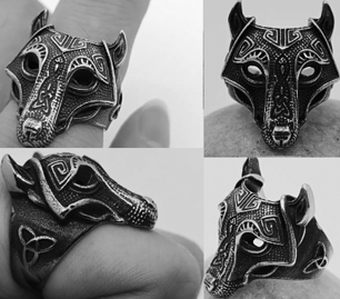Viking wolf head stainless steel ring