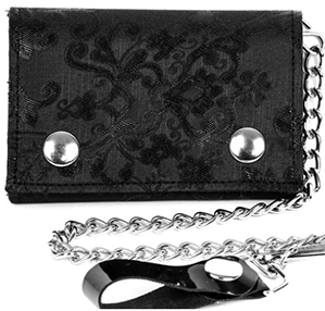 Funk Plus black brocade plain biker wallet with chain strap