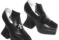 Underground black leather with purple velvet cross square toe heeled shoe