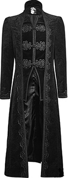 Punk Rave Targaryen polyester knee length mens' coat with frog closure, velvet details
