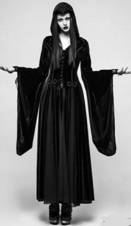 Punk Rave Lady Del la Morte stretchy black velvet womens' long flared sleeve coat