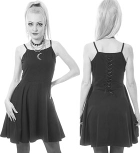 Heartless sleeveless black strappy fit and flare dress with moon inset
