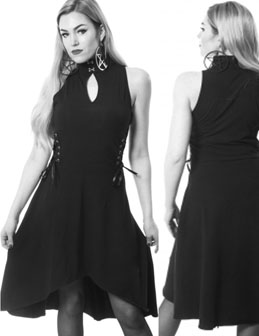 Chemical Black cotton elastane poly sleeveless Zhar dress with side lacing, keyhole neckline.