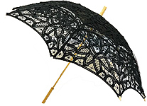 Black Battenburg lace 19 inch parasol with wood handle