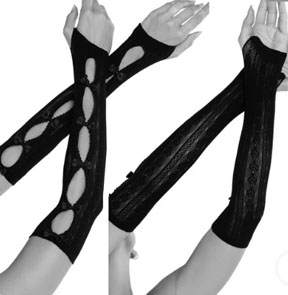 Leg Ave. black sweetheart stripe lace opera length fingerless gloves